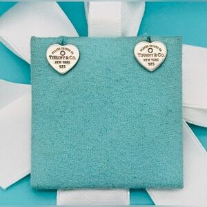Tiffany & Co. RTT Sterling & diamond Mini heart stud earrings
